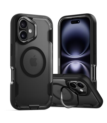 Coque magnétique avec support pour iPhone 16 MobNano étui antichoc noir mat