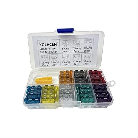 KOLACEN Automotive Car Truck Regular Standard Blade Type Fuse Assorted Kit 5 7.5 10 15 20 25 30 35Amp + Fuse Puller (Pack of 81) Cover