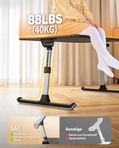 Image of SAIJI Non-Slip Leather Lap Desk Laptop Bed Tray Table, Laptop Stand for Bed | Height & Tilt Adjustable Foldable, Portable Lightweight Bed Table for Writing Eating Reading on Sofa Floor Black 60 * 33cm