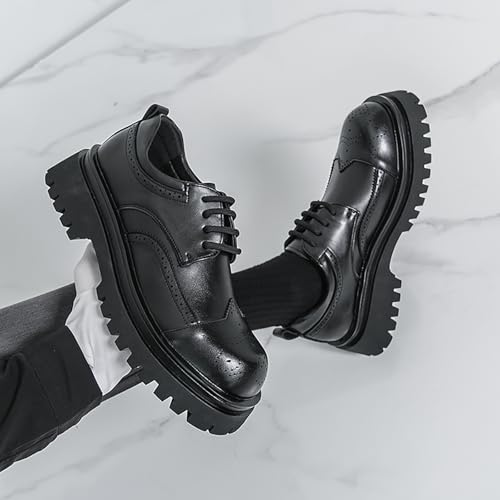 Men's Leather Wingtip Brogue Platform Oxfords Fashion Round Toe Lace Up Lug Sole Derby Shoes Comfort Business Formal Dress Shoes4