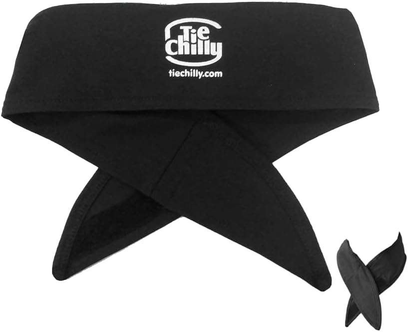 Tie Chilly Ice Cool Neck Cooler Bandana, with 2 Smartice Cooling Strips, Enabling prolonged Cool Comfort at Home, Work or Play. (Black with Logo)