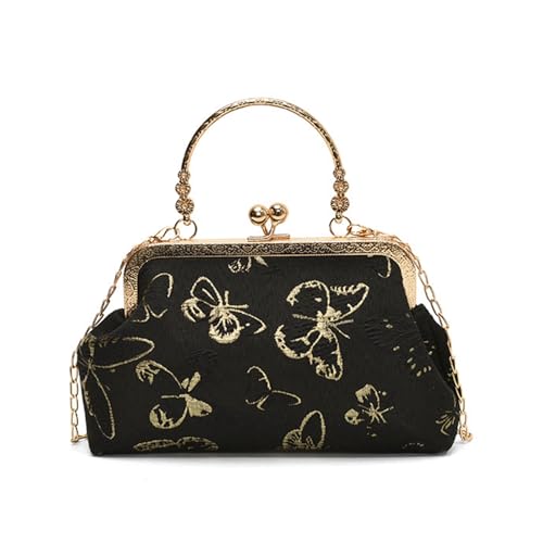 Kiss Lock Purse and Handbag for Women Floral Embroidered Crossbody Bag Kiss Clasp Handbags Medium Tote Shoulder Bags