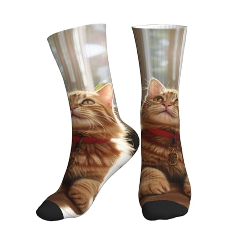 Langhbozdp Bonitos calcetines deportivos con estampado de gatos de dibujos animados para mujeres y hombres, calcetines atléticos novedosos, para Navidad, vacaciones o regalos, 1 negro., Altoa única