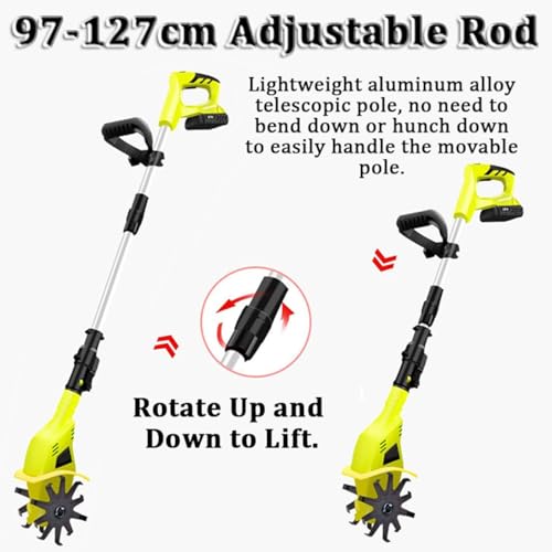 Motozappa elettrica senza fili da 20 V, coltivatore a basso rumore con larghezza di 10,5 cm/25 cm, profondità 25 cm/22 cm, 250/270 giri/min per prato e giardinaggio