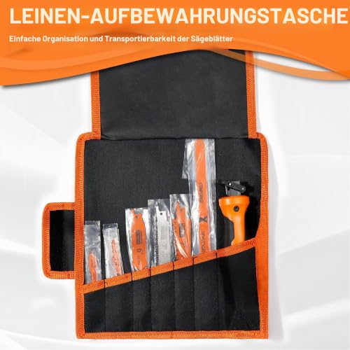 CENFORGE 13-tlg. Handsäge-Set mit Schnellwechsel-Griff – Multifunktions-Säge für Holz, Metall, PVC & Gipskarton – Kompakte Jab-Säge inkl. 12 Sägeblätter & Rolltasche für DIY & Camping