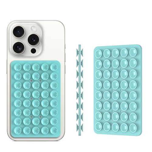 Image of Double Sided Silicone Suction Phone Holder Mount, Silicon Accessory for iPhone and Android, Hands-Free Mirror Shower Phone Holder, TikTok Videos and Selfies (Light Blue+Sand Pink)