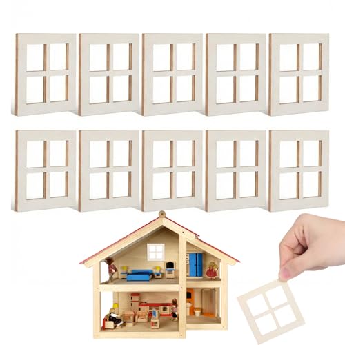 POPETPOP 10 Pcs Dollhouse Wooden Windows, Miniature Wooden Frames Ornament,