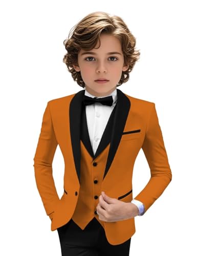 Image of Tuxedo Suits for Boys 3 Pieces Slim Fit Boys Formal Suit Dresswear Ring Bearer Outfit Blazer Vest Pants for Wedding Grooms