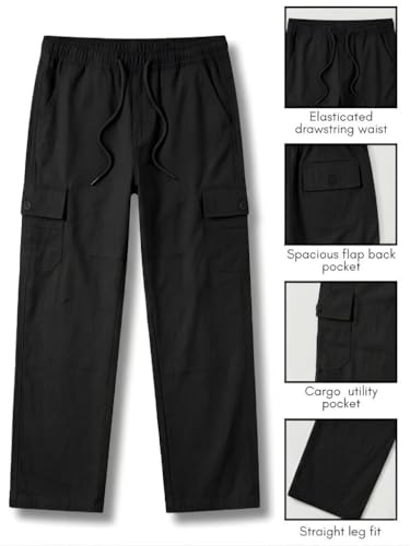 Image of Cargo for Men | Cotton Cargo Pant | Lower for man | Elastic Drawstring Waist Straight Fit Bottoms | Comfortable Breathable Cargos for Casual, Office Wear