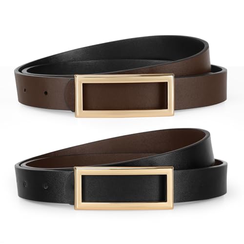 VONMELLI Schmaler Wendegürtel für Damen, Dünner Ledergürtel...