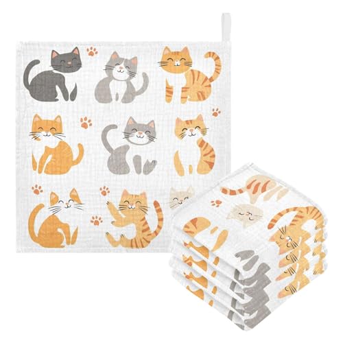 vvfelixl Baby Muslin Washcloths Lively Cats Baby Burp Cloths Cotton Babys Face Towel for Newborn Infants Boys Girls Soft and Absorbent 11.8 X 11.8 in, 3 Pack3