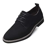 Mens Suede Leather Dress Shoes Casual Lace Up Oxfords Shoes Black