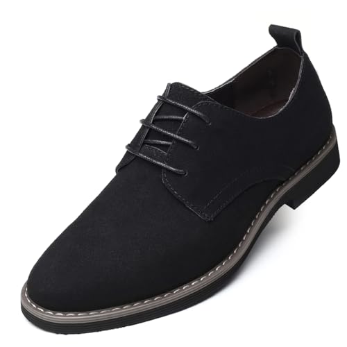 Image of Mens Suede Leather Dress Shoes Casual Lace Up Oxfords Shoes Black