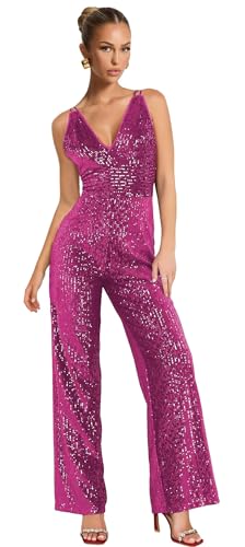 Zoghoo Sequin Formal Jumpsuits for Women Sparkly Prom Dresses Long Wide Leg Pants V Neck Rompers