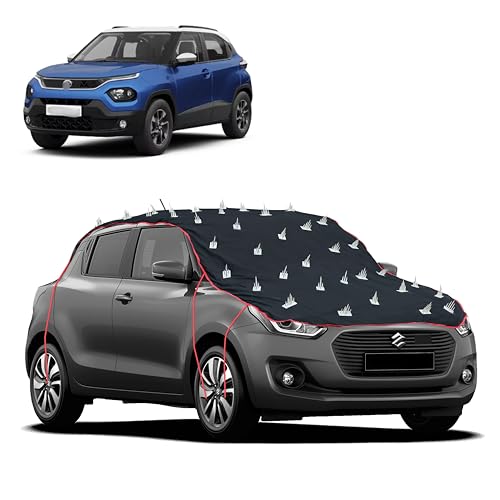 Image of Dog Protection Spike Car Cover for Tata Punch Bonnet to Roof Easy Installation with 4 Elastic Hook Strap | Anti-Scratch Soft Cotton Inner | Complete Protection from Street Dogs & Monkeys
