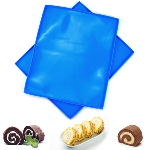 DTYGUIXE Bandeja de Silicona para el Horno, 2 Piezas Tapetes de Slicona para Rollo Suizo Alfombrilla de Silicona para Hornear Antiaherente para Hacer Tartas Pasteles Pizzas Galletas, Azul