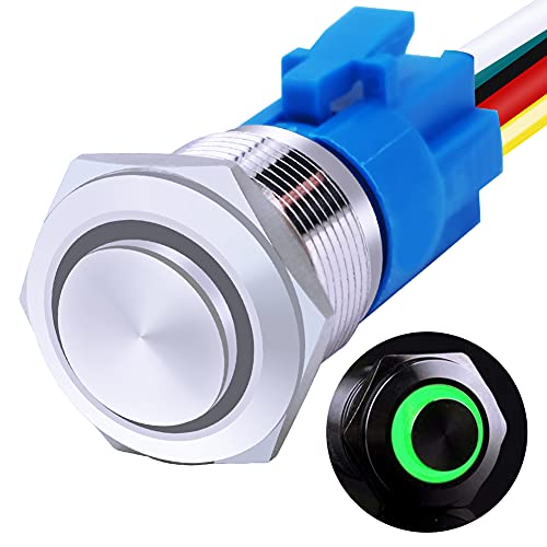 Best Seller mxuteuk 19mm High Round Cap Momentary Push Button Switch 1 NO 1 NC SPDT ON/Off Silver Stainless Steel Shell with 12v Green LED Ring with Wire Socket Plug Suitable for 3/4 Mounting Hole GM-19-O-T-G Black Friday Clearance mxuteuk 19mm High Round Cap Momentary Push Button Switch 1 NO 1 NC SPDT ON/Off Silver Stainless Steel Shell with 12v Green LED Ring with Wire Socket Plug Suitable for 3/4 Mounting Hole GM-19-O-T-G