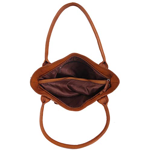 Image of Green Hide Zenya Genuine Leather Ladies Shoulder Side Bag Large Capacity Tan Brown Colour Classic Design Casual Formal Tote Handbag Double Top Handle Hobo Girls Women Purse for Travel Office