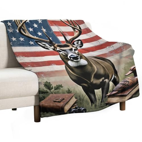 NAQSKQF Vintage Deer American Flag Book Binoculars Throw Blanket 40x50