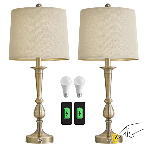 Oneach Dimmable Touch Control 25" Modern Usb Table Lamp Set Of 2 For Living Room Bedroom Nightstand Bedside Lamps Brass (Bulb Included) #TOP5