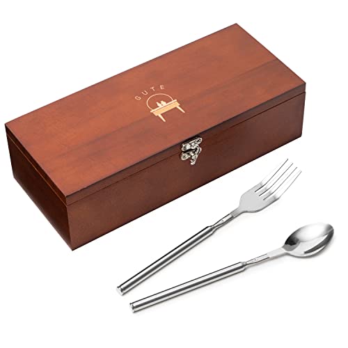 Set de tenedor y cuchara extensibles de acero inoxidable miniatura 3