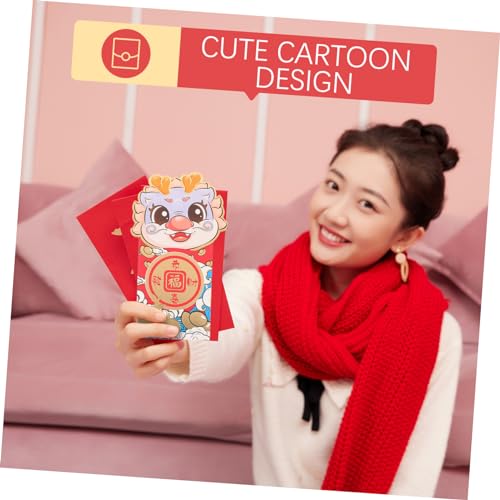 Holibanna 24個年 ドラゴン年の春節用カートゥーンデザイン?包 種 計 新年の やお年玉にな可愛い赤い封筒 祝福のメッ付き