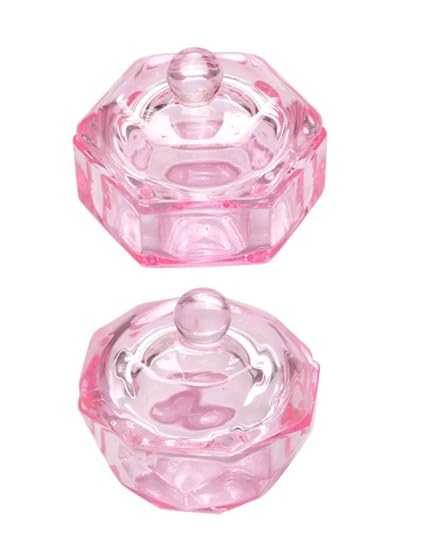 1 taza de cristal rosa para arte de uñas, tarros de inmersión de uñas, cuencos de platos, soportes para polvo de uñas, recipientes de líquido para uñas con tapa, suministros de salón hexagonales,