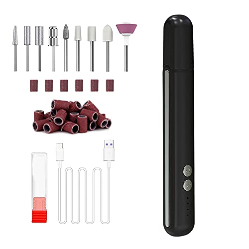 XDS Electric Nail Drill for Acrylic, Professional Manicure Pedicure Kit with 11Pcs Nail Drill Bits and Sanding Bands (Black)