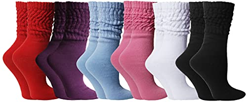 Image of Yacht & Smith 6 Pairs Women's Scrunched Slouch Socks, Cotton Boot Socks Bulk Pack for Everyday Comfort & Style, Size 9-11