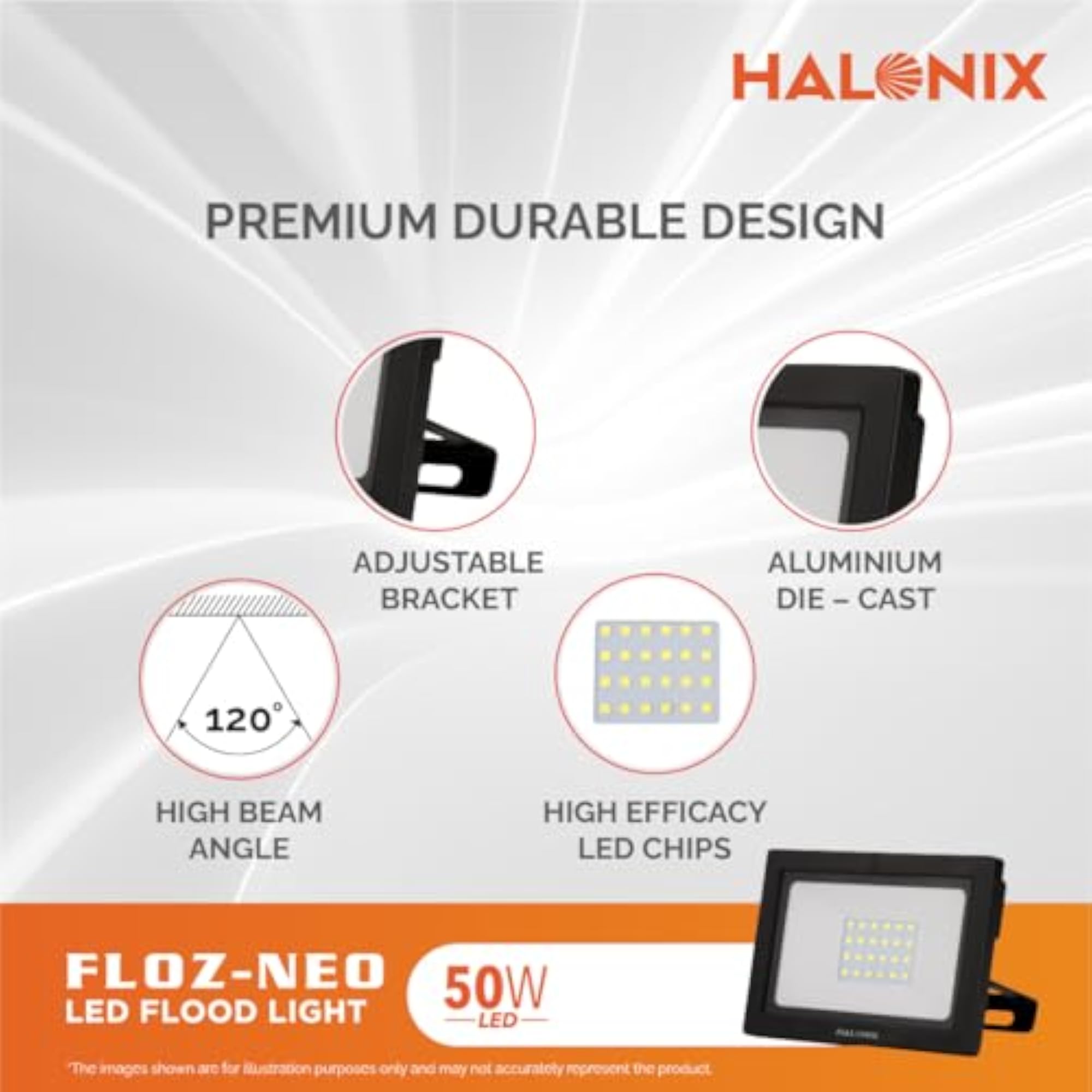 Aluminium 50W LED Outdoor Flood Light, Waterproof