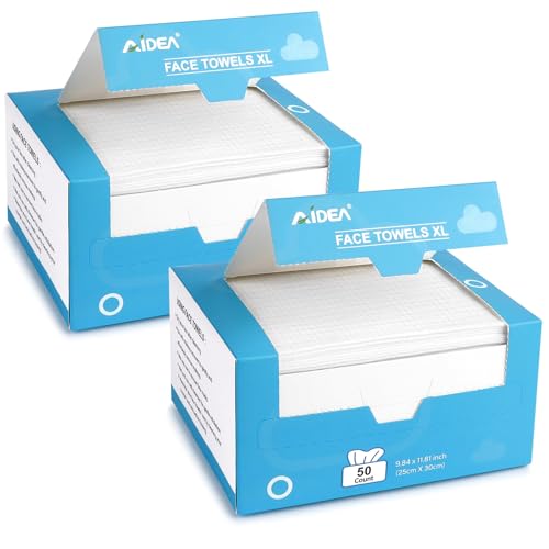 Image of AIDEA XL Face Towels-100ct, Disposable Towelettes Face Cloths, 9.84 inchx11.81 inch | Facial Cleansing Wipes for Sensitive Skin, Face Towelettes for Makeup Removing, Nursing, Travel, Dry Wipes, 2 Box