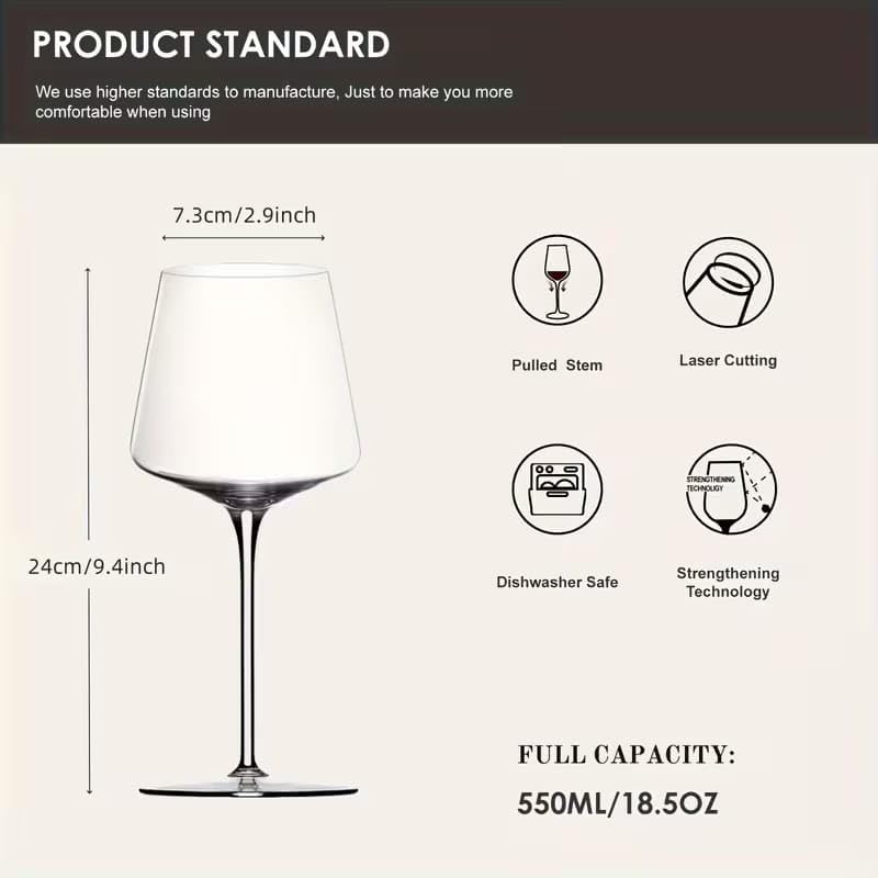 Image of PrimeWorld Large Wine Glasses Set of 2 (350ml) | Crystal Goblet Red Wine Glasses with Long Stem | Elegant Glassware for Weddings, Gifts, Dining & Special Occasions