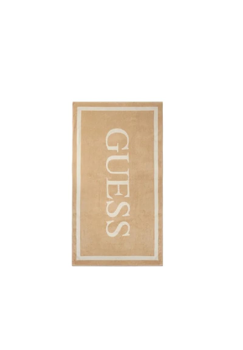 GUESS Toalla de playa unisex con logotipo maxi, 100% algodón, 180 x 90 cm, beige y blanco