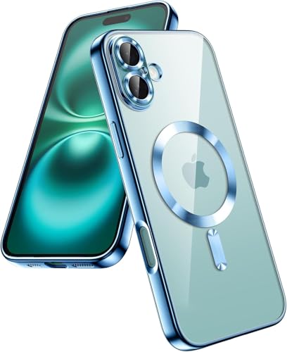 Image of VONZEE Electroplated Transparent Clear Logo TPU Case Compatible with iPhone 16 Plus, MagSafe Compatible Magnetic Cover, Full Protection, Camera Lens Protection, Slim Shockproof Phone Case, Sierra