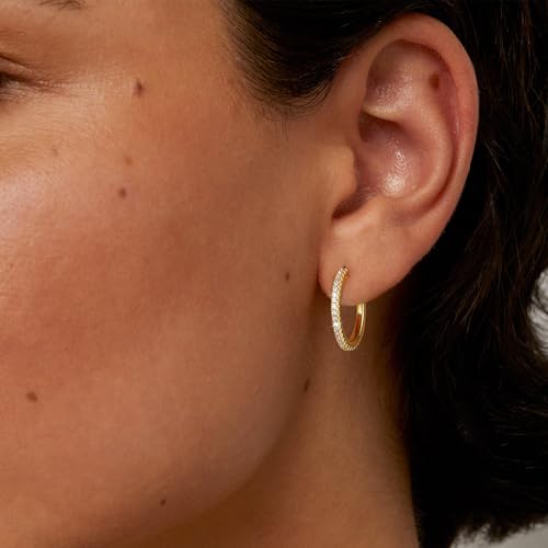 CHESKY Large Rhinestone Post Open Hoop Earrings - 14k Gold Thin Cubic Zirconia Round Hoops 15/20/25/40/50mm Hypoallergenic Sparkly Earrings for Women Trendy Jewelry Gifts
