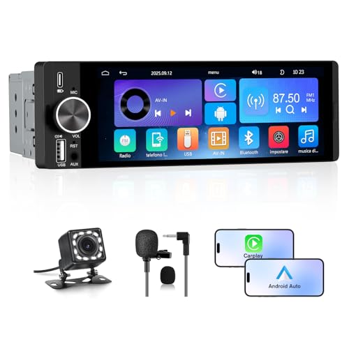 Hexinex Autoradio 1 DIN con Schermo Wireless CarPlay & Android Auto Bluetooth FM AM RDS GPS