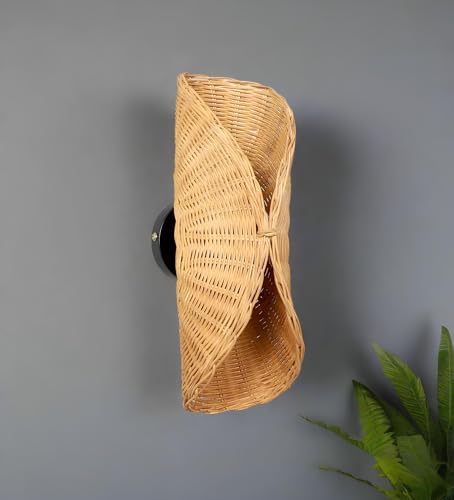 Image of AKWAY Rattan wall Lamps for Living Room | Bamboo wall Lights for Bedroom | Cane wall scones for Home Decoration (Wicker Upside Down)