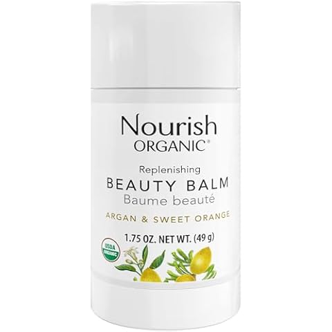 Nourish Organic Beauty Balm, Argan & Sweet Orange – Face, Lip, Hand & Body Moisturizer with Organic Coconut Oil, Shea, Cocoa Butter, 1.75 Oz + Washable Cotton Round Cover
