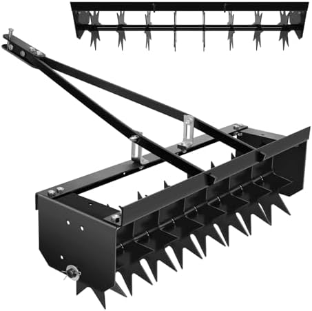 45" 3-Second Hooked Tow Aerator - 400 lbs Capacity Aerators with Galvanized Steel Spikes and Weighted Tray, Rolling Soil Aerators for Tractor/Mower, Farm and Golf Course