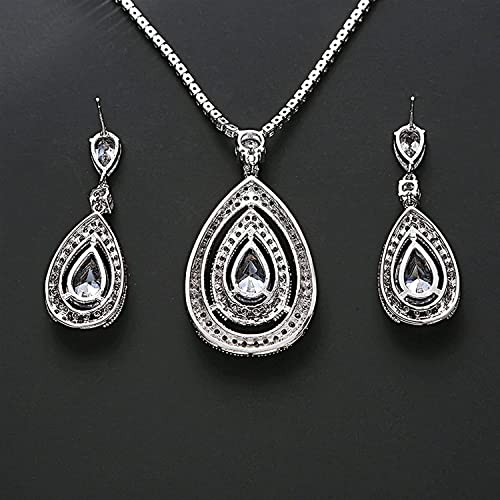 Collar de cadena larga para suéter y juego de joyas de boda con circonitas brillantes