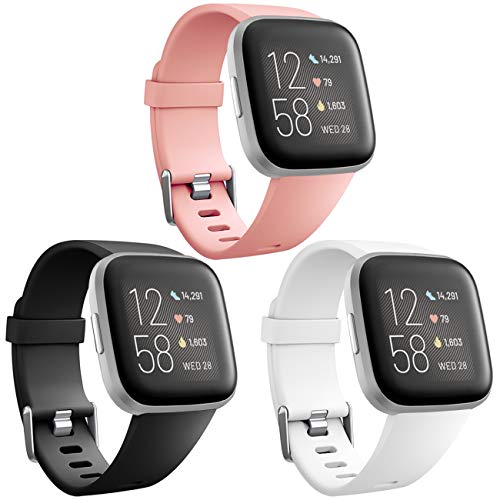 Wepro Bands Compatible with Fitbit Versa/Fitbit Versa 2/Fitbit Versa Lite SE SmartWatch for Women Men, Sports Replacement Wristband Strap for Fitbit Versa Watch, Small, Large