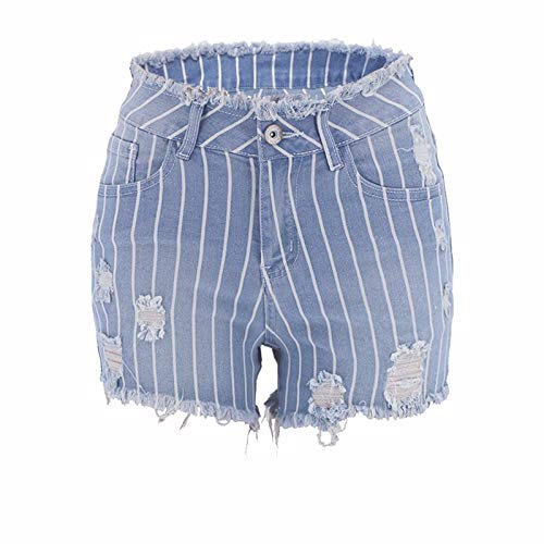 PP Classic stripes break the tight denim shorts Europe and the United simple elastic jeans (Size : L)