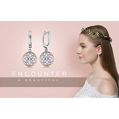 JewelryPalace Irish Celtic Knot Dangle Earrings, 14k Rose Gold Plated 925 Sterling Silver Hoop Earrings for Women, Love Drop Earrings for Women, Huggie Earrings for Women, Earring Sets Hoops Jewelry 6