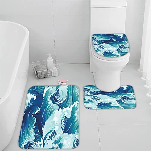 Zifarm Badematte rutschfeste 50x80 cm Ozean Badvorleger-Set 3D Drucken Wellen Mikrofaser Flanell Absorbierend Badematten…