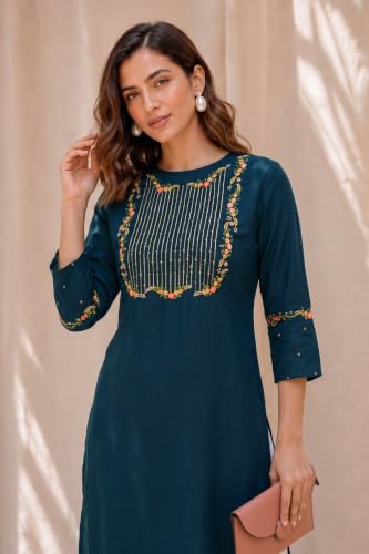 Image of MIRCHI FASHION Women's Straight Fit Rayon Sequins Embroidered and Polka Dots Printed Kurti Only
