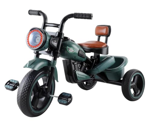 Image of JoyRide Ninja Plug N Play Durable Kids /Pedal Baby Tricycle, Storage Basket, Leather Seat, Led Headlight, Music for 18 Months to 5 Years Boys /Girls /Carrying Capacity Upto 30 Kgs (militry)