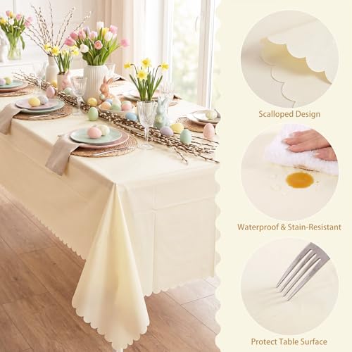 Image of NatNarr 3 Pack Ivory Tablecloths, 54 x 108 Inch Scalloped Party Table Cover