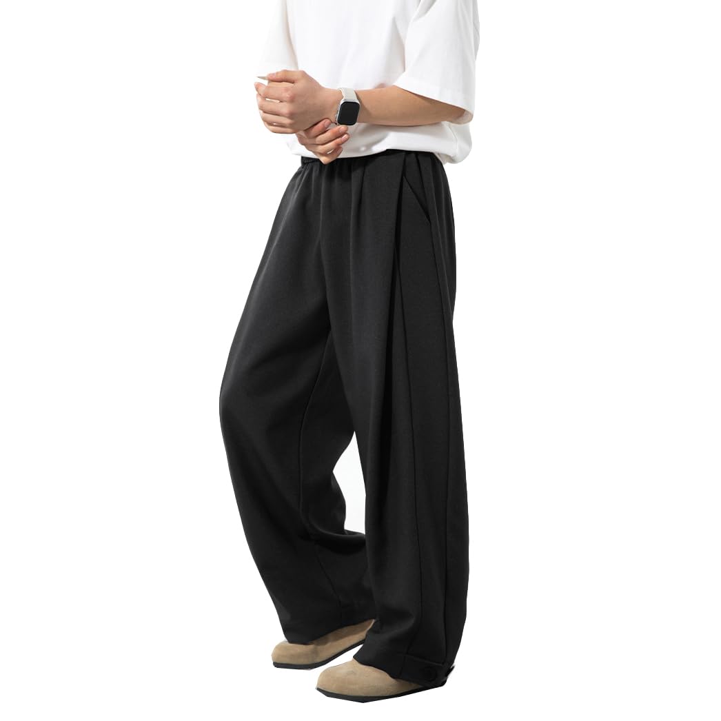 THWEI Mens Baggy Wide Leg Pants Casual Dress Pants Pleated Trousers Elastic Waist