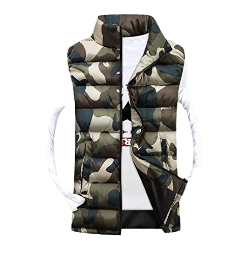 Gilet camouflage pour homme avec col montant sans manches vert militaire taille L