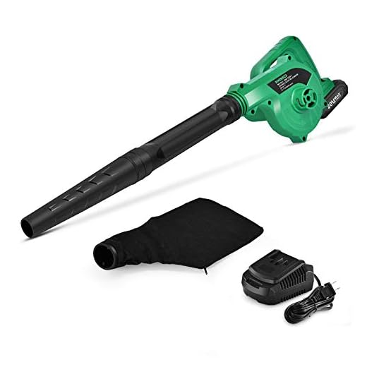 K I M O. 20V Cordless Leaf Blower Double Length Blow Tube 2-in-1 Blower & Vacuum Cleaner Variable Speed 20000 RPM Max Battery Powered Handheld Lightweight Clean Machince